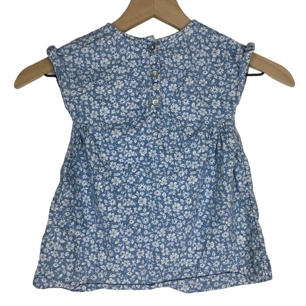 GAP Baby Dress Chambray Floral Bow Shoulder Lightweight Cotton Size 18-24M